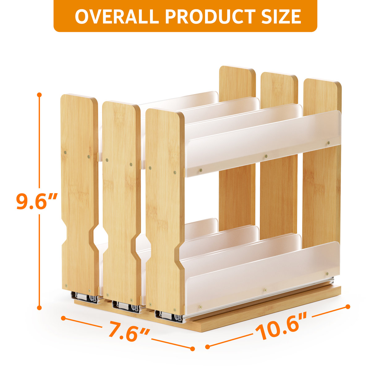 Bamboo Pull-out Spice Rack Organizer — Heavy Duty Sliding Cabinet Pantry — 7.6" W, 2-tier, 3 Drawers (2" Wide), Natural